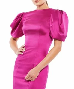 Ieena For Mac Duggal Short Dresses Satin Puff Sleeve Fitted Cocktail Dress