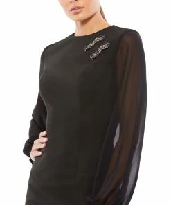 Ieena For Mac Duggal Chiffon Bishop Sleeve Mini Dress