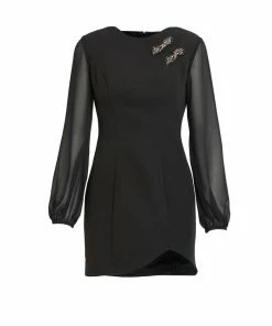 Ieena For Mac Duggal Chiffon Bishop Sleeve Mini Dress