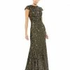 Ieena For Mac Duggal Sequined Cap Sleeve High Neck Gown