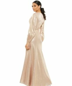 Ieena For Mac Duggal Shop For Metallic Empire Waist Blouson Sleeve Gown