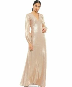 Ieena For Mac Duggal Shop For Metallic Empire Waist Blouson Sleeve Gown