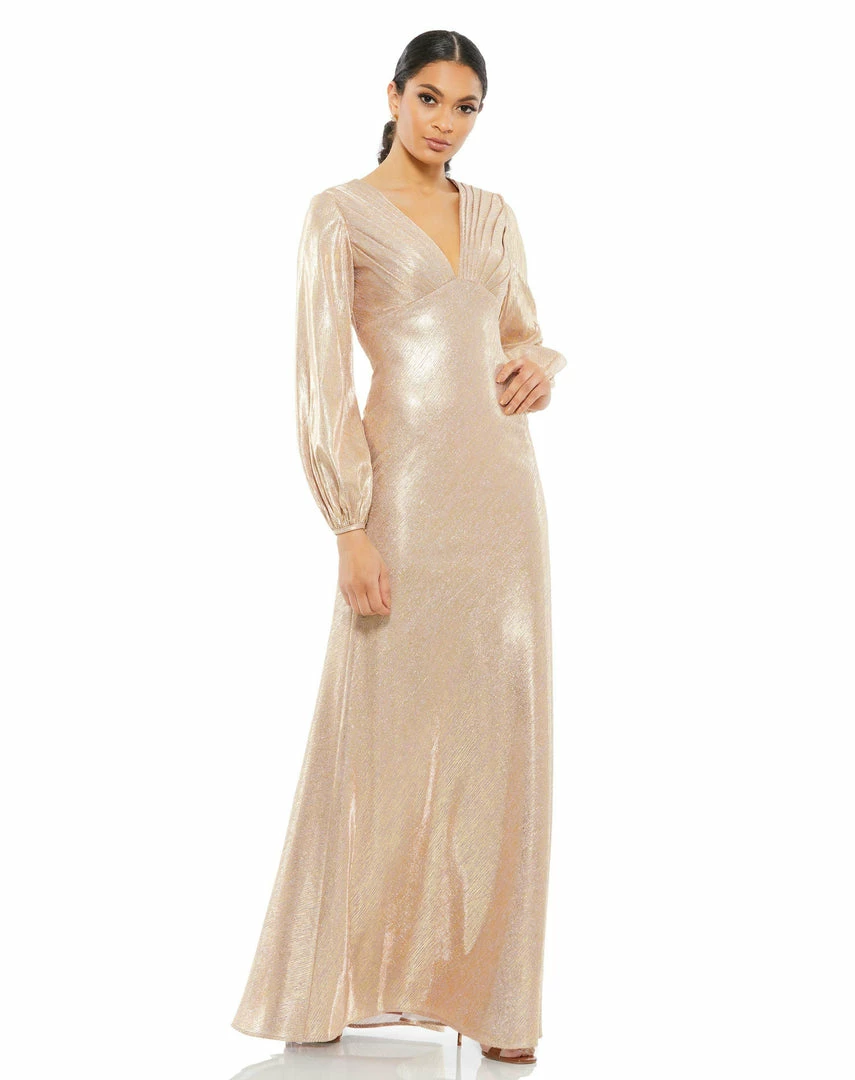 Ieena For Mac Duggal Shop For Metallic Empire Waist Blouson Sleeve Gown 1 Ieena For Mac Duggal Shop For Metallic Empire Waist Blouson Sleeve Gown