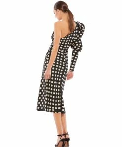 Ieena For Mac Duggal Long Puff Sleeve Polka Dot Tea Length Dress