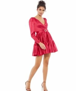 Ieena For Mac Duggal Shop For Tiered V-Neck Belted Mini Dress