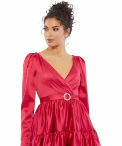 Ieena For Mac Duggal Shop For Tiered V-Neck Belted Mini Dress