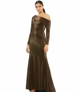 Ieena For Mac Duggal Shop For Textured Metallic Off-the-Shoulder Trumpet Gown