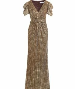 Ieena For Mac Duggal Bow Waist Metallic Gown Shop For