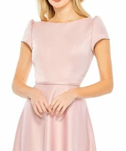 Ieena For Mac Duggal Satin Puff Shoulder Tea Length Dress