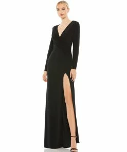 Ieena For Mac Duggal Shop For Jersey Long Sleeve Asymmetrical Ruched Gown