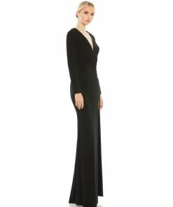 Ieena For Mac Duggal Shop For Jersey Long Sleeve Asymmetrical Ruched Gown