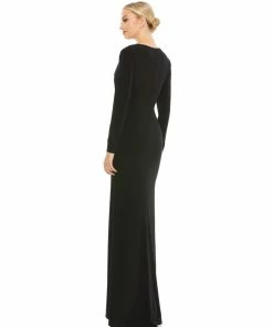 Ieena For Mac Duggal Shop For Jersey Long Sleeve Asymmetrical Ruched Gown