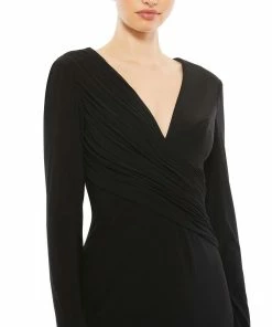 Ieena For Mac Duggal Shop For Jersey Long Sleeve Asymmetrical Ruched Gown