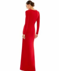 Ieena For Mac Duggal Shop For Jersey Long Sleeve Asymmetrical Ruched Gown
