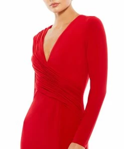 Ieena For Mac Duggal Shop For Jersey Long Sleeve Asymmetrical Ruched Gown