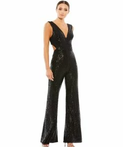 Ieena For Mac Duggal Sequined V-Neck Cut-Out Jumpsuit