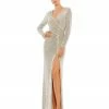 Ieena For Mac Duggal Shop For Sequined Long Sleeve Faux Wrap Ruched Gown