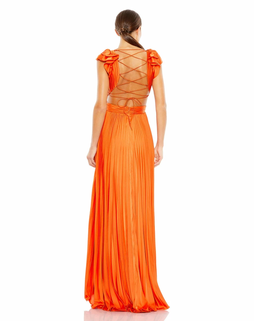 Ieena For Mac Duggal Shop For Pleated Ruffled Cap Sleeve Cut Out Lace Up Gown 3 Ieena For Mac Duggal Shop For Pleated Ruffled Cap Sleeve Cut Out Lace Up Gown