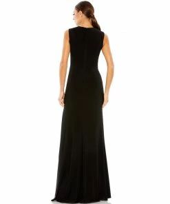 Mac Duggal Shop For Draped Side Knot Jersey Gown W/ Rhinestone Ring