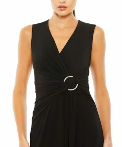 Mac Duggal Shop For Draped Side Knot Jersey Gown W/ Rhinestone Ring