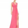 Mac Duggal Shop For Draped Side Knot Jersey Gown W/ Rhinestone Ring