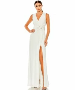Mac Duggal Shop For Draped Side Knot Jersey Gown W/ Rhinestone Ring