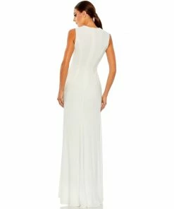 Mac Duggal Shop For Draped Side Knot Jersey Gown W/ Rhinestone Ring