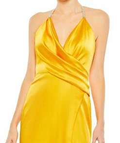 Mac Duggal Draped Beaded Halter Neck Trumpet Gown Shop For