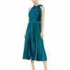 Mac Duggal Pleated High Neck Kitten Bow Midi Dress