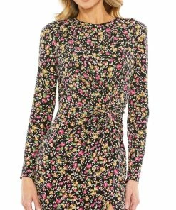 Ieena For Mac Duggal Floral Long Sleeve Midi Dress