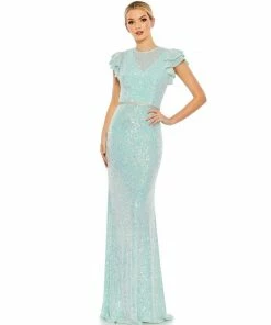 Ieena For Mac Duggal Sequined High Neck Flutter Sleeve Gown Shop For