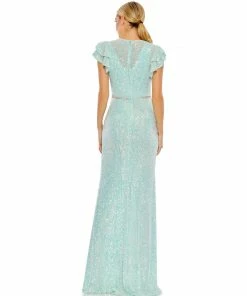 Ieena For Mac Duggal Sequined High Neck Flutter Sleeve Gown Shop For