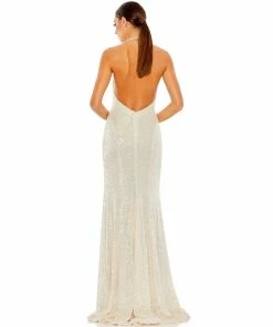 Ieena For Mac Duggal Shop For Sequined High Neck Rhinestone Trim Column Gown