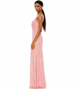 Ieena For Mac Duggal Sequined Draped V Neck Gown