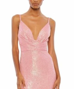 Ieena For Mac Duggal Sequined Draped V Neck Gown