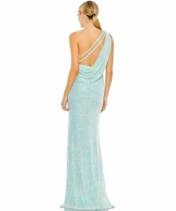 Ieena For Mac Duggal Sequined One Shoulder Draped Back Gown Shop For 16 Ieena For Mac Duggal Sequined One Shoulder Draped Back Gown Shop For