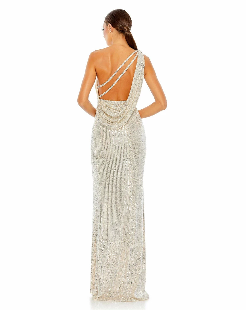 Ieena For Mac Duggal Sequined One Shoulder Draped Back Gown Shop For 2 Ieena For Mac Duggal Sequined One Shoulder Draped Back Gown Shop For