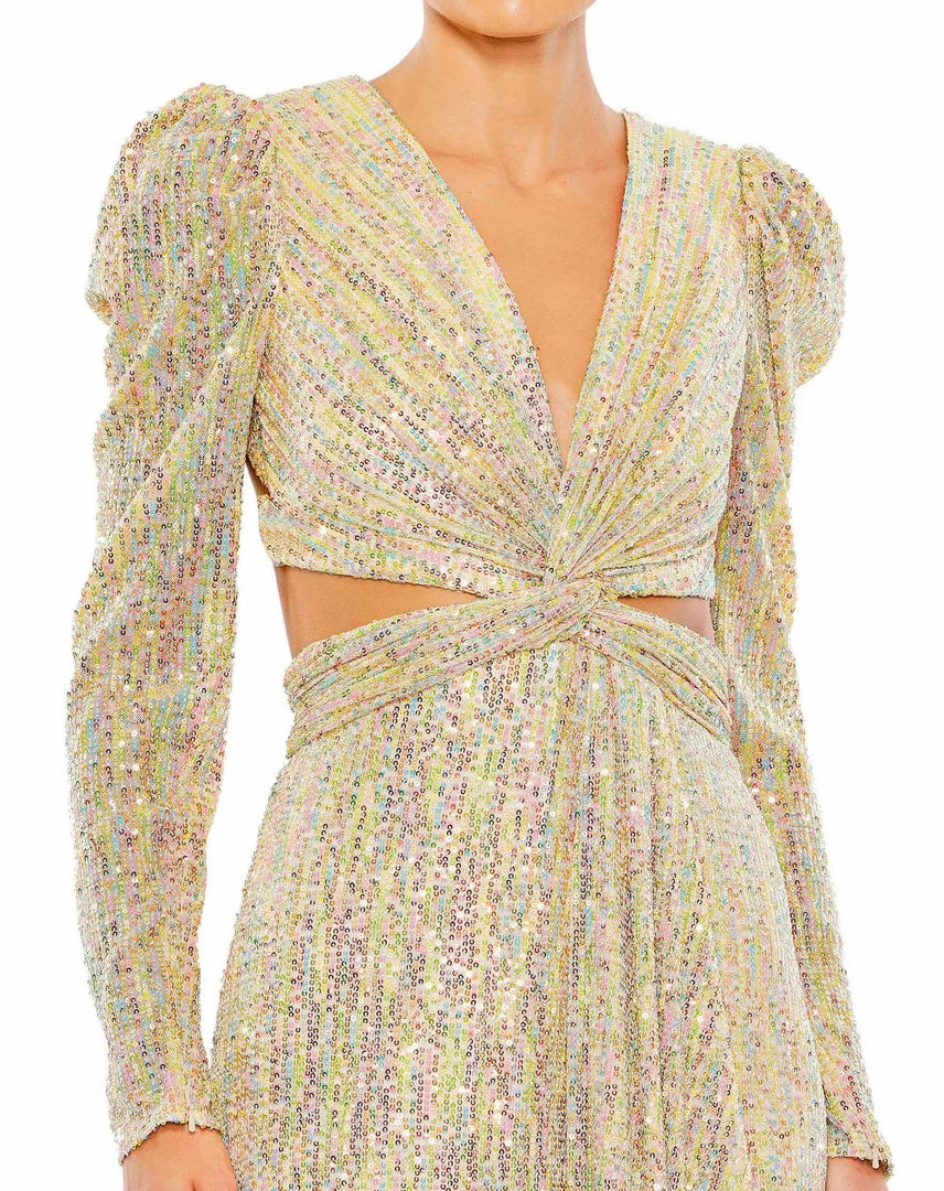 Ieena For Mac Duggal Shop For Metallic Puff Sleeve Front Twist Cut Out Gown 3 Ieena For Mac Duggal Shop For Metallic Puff Sleeve Front Twist Cut Out Gown