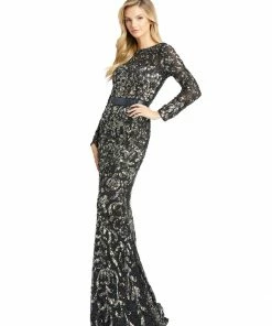 Mac Duggal Long Sleeve Embellished Gown