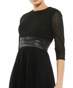 Mac Duggal Shop For Shimmering 3/4 Sleeve A-Line Midi Dress