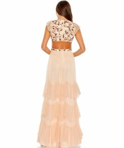 Mac Duggal Shop For Embroidered Bodice Cap Sleeve Ruffle Tiered Gown