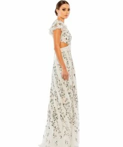 Mac Duggal Embroidered Ruffled One Shoulder Lace Up Gown Shop For