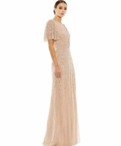 Mac Duggal Bridesmaid Dresses Embellished Flutter Sleeve Gown