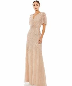 Mac Duggal Bridesmaid Dresses Embellished Flutter Sleeve Gown