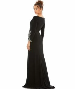 Ieena For Mac Duggal Shop For Floral Embellished Faux Wrap Jersey Gown