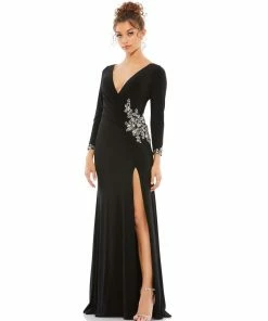 Ieena For Mac Duggal Shop For Floral Embellished Faux Wrap Jersey Gown
