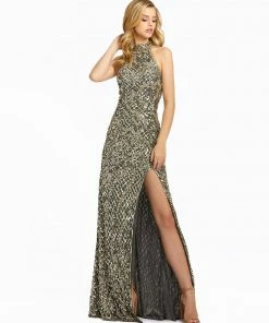 Mac Duggal Sequin Halter Open Back Gown