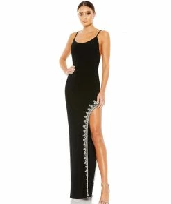 Mac Duggal Rhinestone Encrusted Side Slit Cami Bodycon Gown Shop For