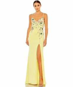 Mac Duggal Shop For Multi Color Beaded Floral Cami Gown