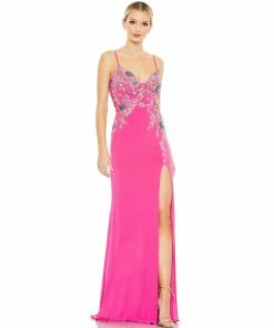 Mac Duggal Shop For Multi Color Beaded Floral Cami Gown
